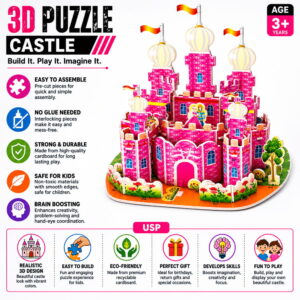 Hello Friends 3D Cardboard Puzzle is a fun DIY model-building activity for kids aged 4 years and above. The pre-cut pieces are easy to assemble into a 3D standing model, helping develop creativity, concentration, coordination, and problem-solving skills.