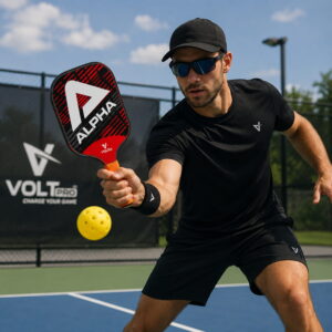 Volt Pro Alpha Pickleball Paddle Set includes 2 wooden paddles and 2 pickleballs, designed with anti-skid and anti-sweat features for comfortable handling. A beginner-friendly set for indoor and outdoor pickleball play.