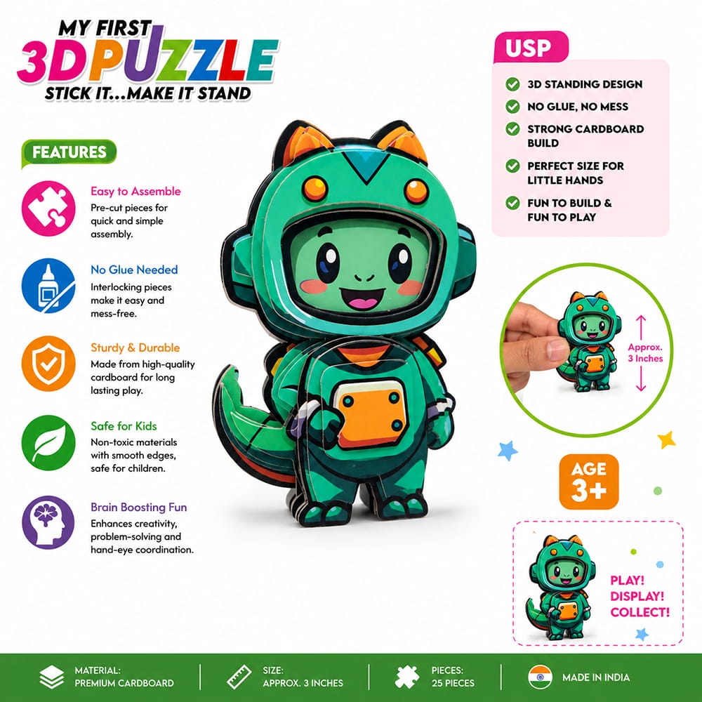 Hello Friends 3D Astronaut Puzzle for Kids Age 4+ | DIY Stand & Build Cardboard Activity Toy