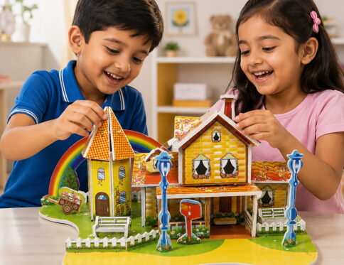 Hello Friends 3D Cardboard Puzzle is a fun DIY model-building activity for kids aged 4 years and above. The pre-cut pieces are easy to assemble into a 3D standing model, helping develop creativity, concentration, coordination, and problem-solving skills.