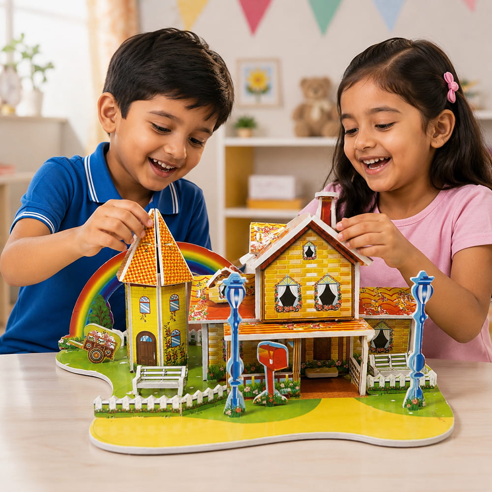 Hello Friends 3D Cardboard Puzzle is a fun DIY model-building activity for kids aged 4 years and above. The pre-cut pieces are easy to assemble into a 3D standing model, helping develop creativity, concentration, coordination, and problem-solving skills.