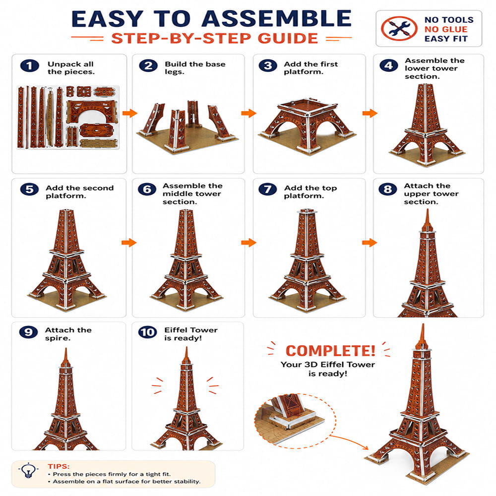 Hello Friends 3D Cardboard Puzzle is a fun DIY model-building activity for kids aged 4 years and above. The pre-cut pieces are easy to assemble into a 3D standing model, helping develop creativity, concentration, coordination, and problem-solving skills.