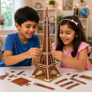 Hello Friends 3D Cardboard Puzzle is a fun DIY model-building activity for kids aged 4 years and above. The pre-cut pieces are easy to assemble into a 3D standing model, helping develop creativity, concentration, coordination, and problem-solving skills.