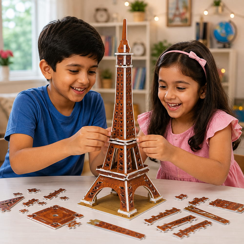 Hello Friends 3D Cardboard Puzzle is a fun DIY model-building activity for kids aged 4 years and above. The pre-cut pieces are easy to assemble into a 3D standing model, helping develop creativity, concentration, coordination, and problem-solving skills.