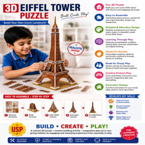Hello Friends 3D Cardboard Puzzle is a fun DIY model-building activity for kids aged 4 years and above. The pre-cut pieces are easy to assemble into a 3D standing model, helping develop creativity, concentration, coordination, and problem-solving skills.