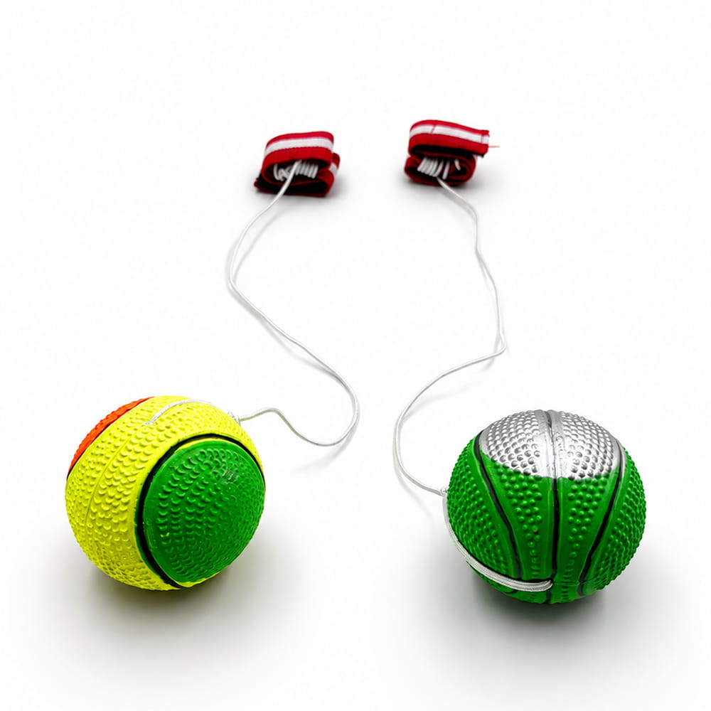 Hello Friends Bouncing Return Ball Twin Pack includes 2 textured 2.5-inch balls with elastic strings and wrist bands. Kids can throw, bounce, and catch the returning balls for an exciting and active play experience.