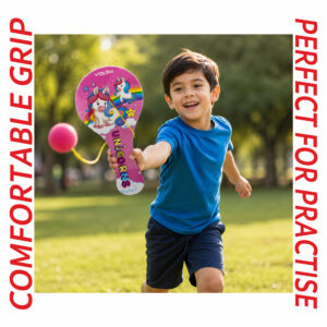 Hello Friends Wooden Paddle Ball is a fun kids' activity toy with a durable wooden paddle and elastic string-attached rubber ball, designed for active indoor and outdoor play while encouraging hand-eye coordination and focus.