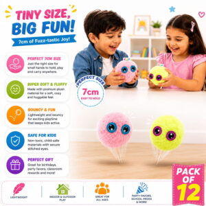 Hello Friends Fuzz Ball is a soft and fluffy high bounce play ball designed for endless fun and active play for kids. Its furry outer texture and lightweight bouncing design make it exciting for indoor and outdoor games.
