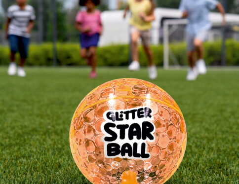 Hello Friends Glitter Star Ball 4 Inch is a soft and lightweight high-bounce play ball with an attractive glitter star design. Its compact size makes it easy for kids to hold, throw, catch, and bounce during indoor and outdoor play.