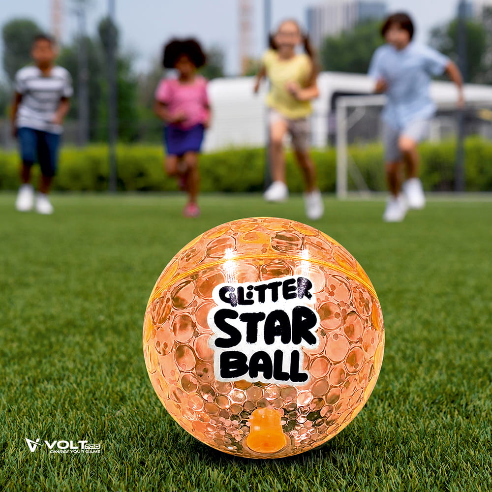 Hello Friends Glitter Star Ball 4 Inch is a soft and lightweight high-bounce play ball with an attractive glitter star design. Its compact size makes it easy for kids to hold, throw, catch, and bounce during indoor and outdoor play.
