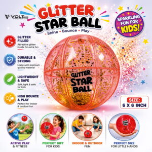 Bring a sporty sparkle to playtime with the Hello Friends Glitter Star Ball 6 Inch. Featuring a fun Basketball Pattern and glitter finish, this lightweight bouncing ball is made for throwing, catching, kicking and active play.