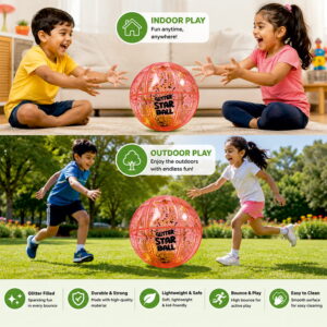 Bring a sporty sparkle to playtime with the Hello Friends Glitter Star Ball 6 Inch. Featuring a fun Basketball Pattern and glitter finish, this lightweight bouncing ball is made for throwing, catching, kicking and active play.