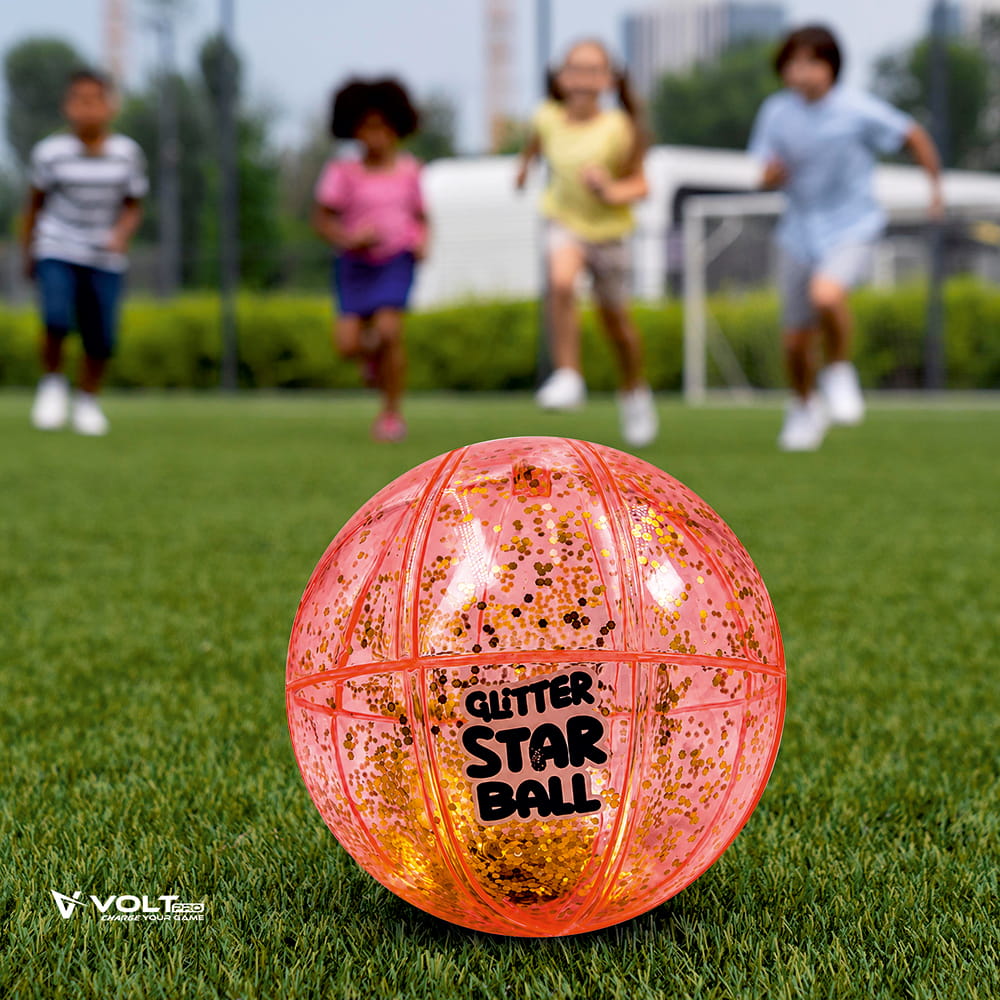 Bring a sporty sparkle to playtime with the Hello Friends Glitter Star Ball 6 Inch. Featuring a fun Basketball Pattern and glitter finish, this lightweight bouncing ball is made for throwing, catching, kicking and active play.