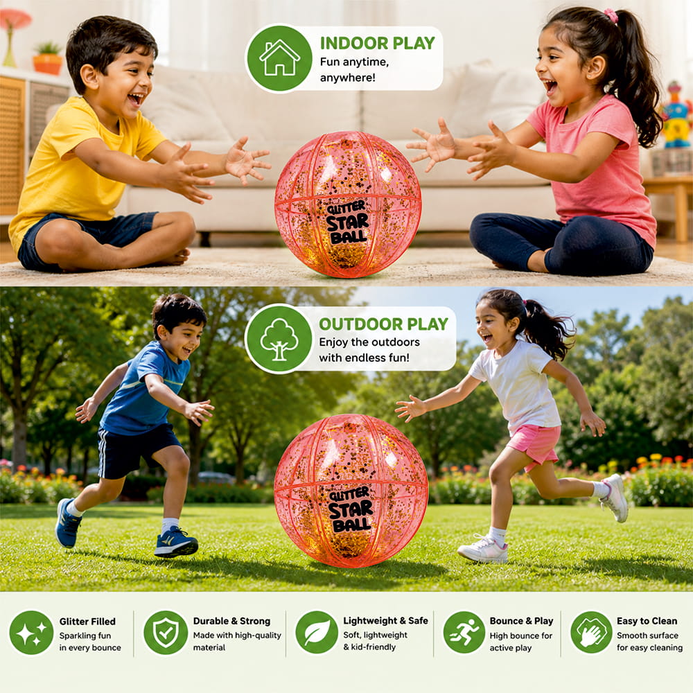 Bring a sporty sparkle to playtime with the Hello Friends Glitter Star Ball 6 Inch. Featuring a fun Basketball Pattern and glitter finish, this lightweight bouncing ball is made for throwing, catching, kicking and active play.