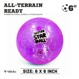 Hello Friends Glitter Star Ball 6 Inch features an attractive glitter finish with a Football Pattern. Its lightweight and high-bounce design makes it easy to handle and suitable for fun indoor and outdoor play.
