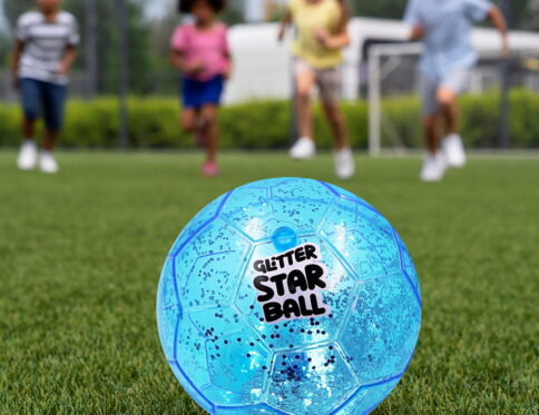 Hello Friends Glitter Star Ball 6 Inch features an attractive glitter finish with a Football Pattern. Its lightweight and high-bounce design makes it easy to handle and suitable for fun indoor and outdoor play.