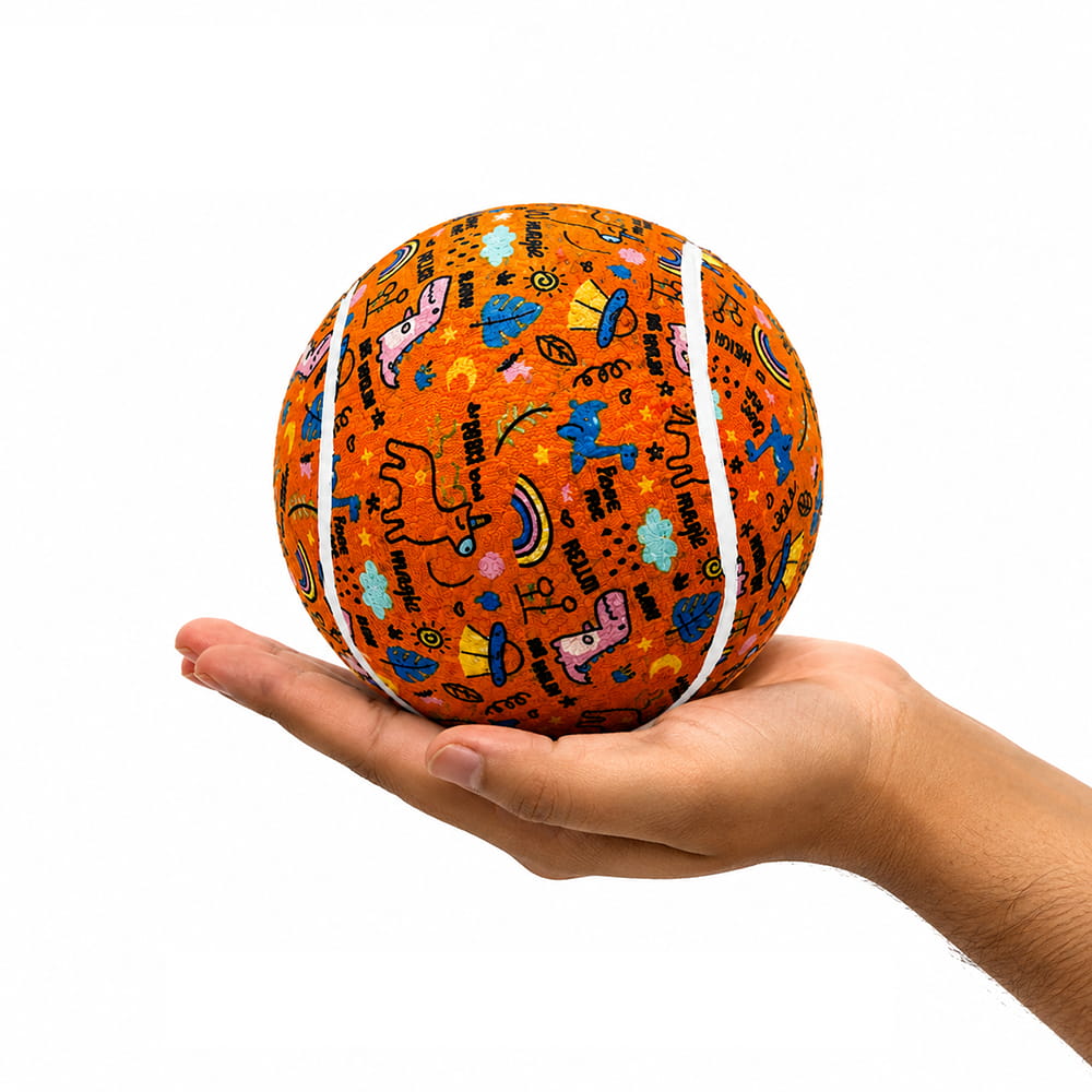 Hello Friends Jumbo Tennis Ball 4 Inch is a soft and bouncy toy ball designed for kids. Its large size makes it easy to hold, throw, catch, and bounce, making it ideal for fun indoor and outdoor play.