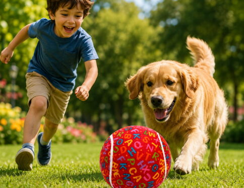 Hello Friends Jumbo Tennis Ball 4 Inch is a soft and bouncy toy ball designed for kids. Its large size makes it easy to hold, throw, catch, and bounce, making it ideal for fun indoor and outdoor play.