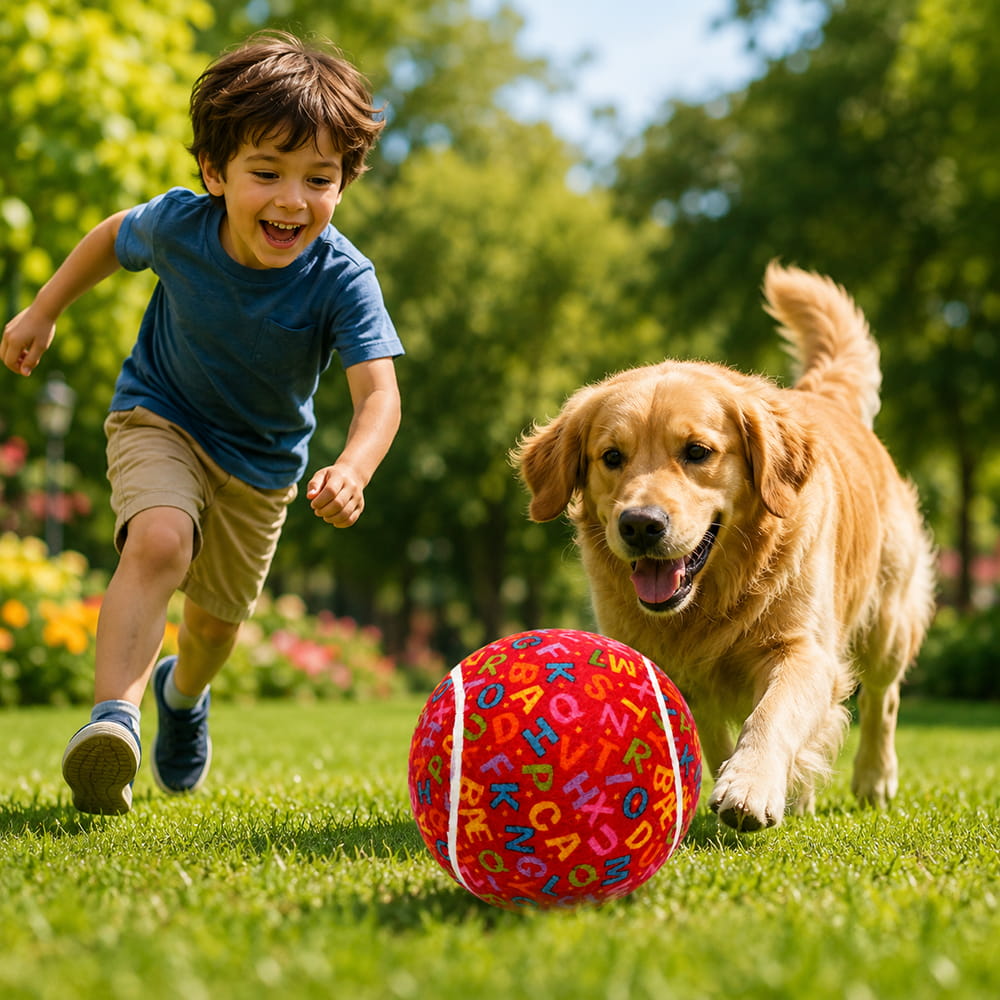 Hello Friends Jumbo Tennis Ball 4 Inch is a soft and bouncy toy ball designed for kids. Its large size makes it easy to hold, throw, catch, and bounce, making it ideal for fun indoor and outdoor play.