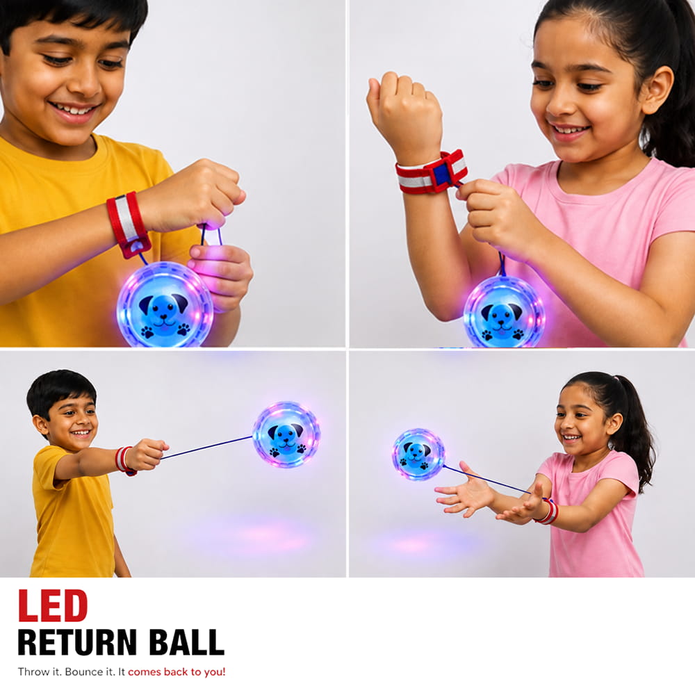 The Hello Friends Light Yo Yo Ball is a 2.5-inch bouncing return toy with a fun light effect, wrist band, and attached string. Kids can enjoy repeated throwing, bouncing, spinning, and catching while staying active.
