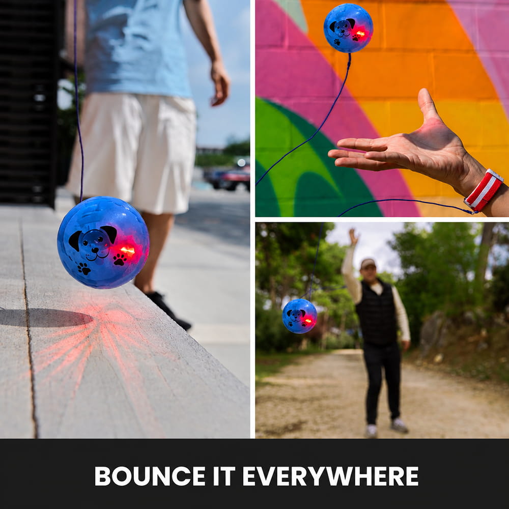 The Hello Friends Light Yo Yo Ball is a 2.5-inch bouncing return toy with a fun light effect, wrist band, and attached string. Kids can enjoy repeated throwing, bouncing, spinning, and catching while staying active.