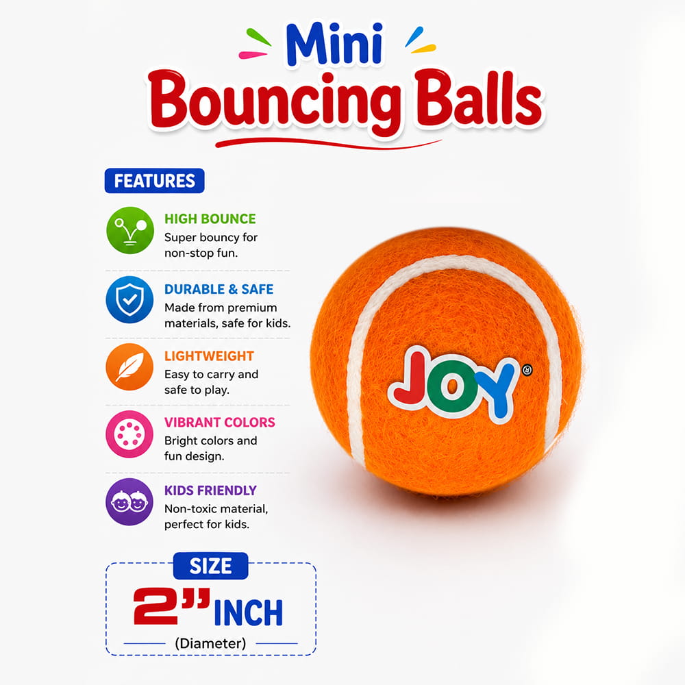Hello Friends Mini Tennis Ball Pack of 12 includes 2-inch soft felt balls designed for kids, pets, training, and recreational play. Lightweight and easy to handle, these mini tennis balls are suitable for both indoor and outdoor activities.