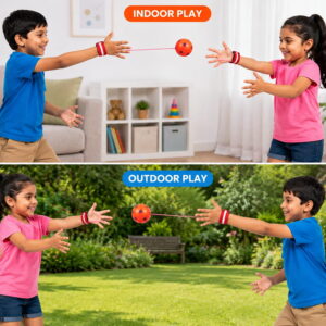 Hello Friends Printed Bouncing Return Ball is a fun 2-inch mini toy with a wrist band and string that lets kids catch, bounce, and throw the ball repeatedly. Its printed tennis-style design makes playtime more engaging while encouraging coordination and reflex skills.