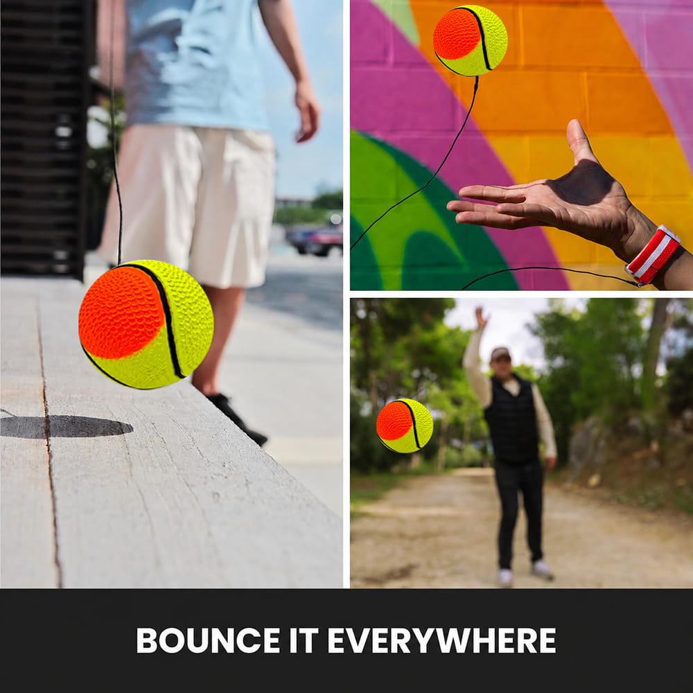 Hello Friends Printed Bouncing Return Ball is an interactive toy with a printed tennis-style design, elastic string, and wrist band. Kids can enjoy repeated catch, bounce, and throw play while staying active.