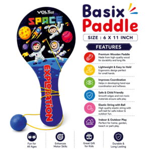 Hello Friends Wooden Paddle Ball is a fun kids' activity toy with a durable wooden paddle and elastic string-attached rubber ball, designed for active indoor and outdoor play while encouraging hand-eye coordination and focus.