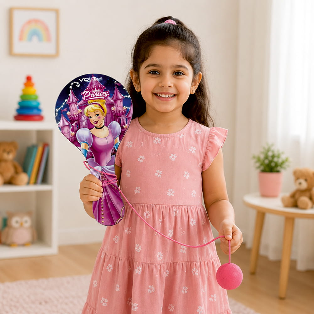 Hello Friends Wooden Paddle Ball is a fun kids' activity toy with a durable wooden paddle and elastic string-attached rubber ball, designed for active indoor and outdoor play while encouraging hand-eye coordination and focus.