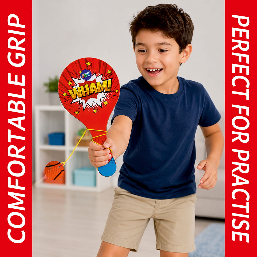 Hello Friends Wooden Paddle Ball is a classic skill-based game featuring a durable wooden paddle and a rubber ball attached with an elastic string. Designed for senior-size play, it offers an enjoyable way for kids to practice catching, hitting, and coordination.