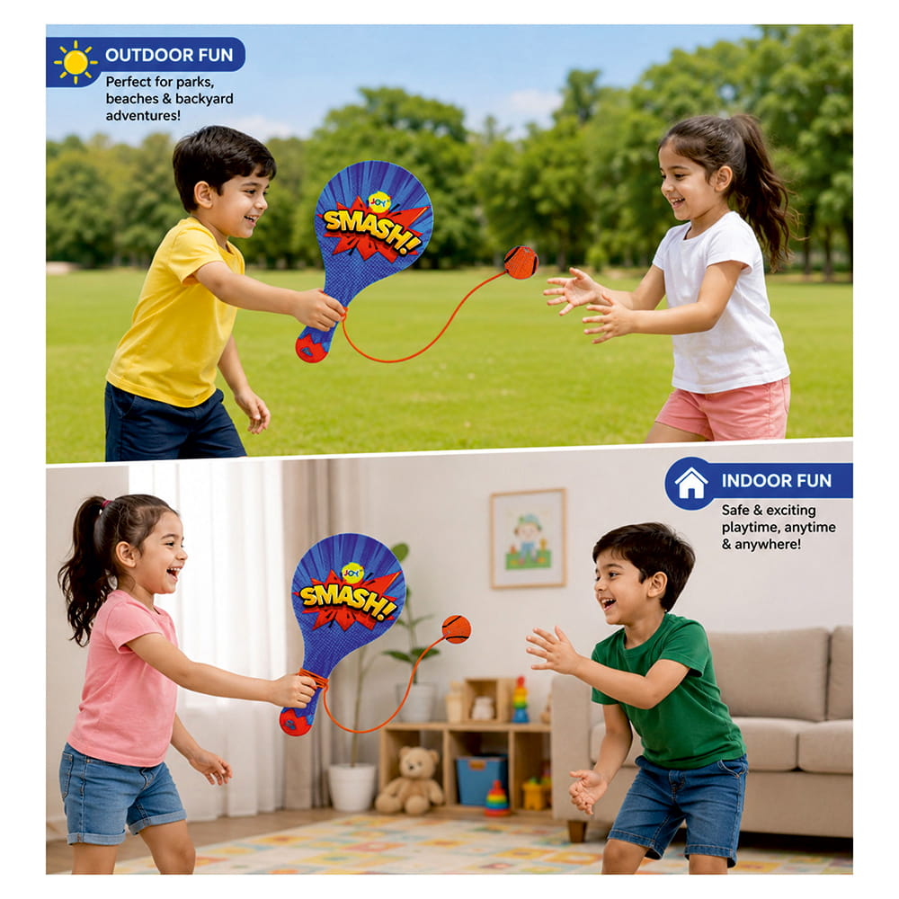 Hello Friends Wooden Paddle Ball is a classic skill-based game featuring a durable wooden paddle and a rubber ball attached with an elastic string. Designed for senior-size play, it offers an enjoyable way for kids to practice catching, hitting, and coordination.