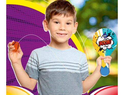Hello Friends Wooden Paddle Ball is a classic skill-based game featuring a durable wooden paddle and a rubber ball attached with an elastic string. Designed for senior-size play, it offers an enjoyable way for kids to practice catching, hitting, and coordination.