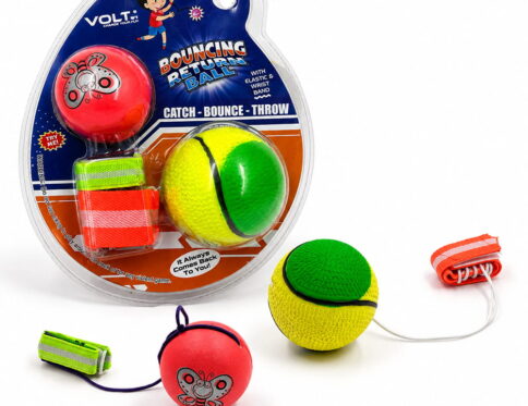 The Hello Friends Yo Yo Ball Combo Set includes 2 mini bouncing return balls in 2-inch and 2.5-inch sizes. With wrist bands and attached strings, kids can enjoy throwing, bouncing, catching, and spinning activities with two different ball sizes.