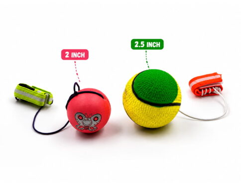 The Hello Friends Yo Yo Ball Combo Set includes 2 mini bouncing return balls in 2-inch and 2.5-inch sizes. With wrist bands and attached strings, kids can enjoy throwing, bouncing, catching, and spinning activities with two different ball sizes.
