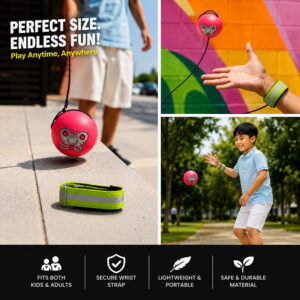 The Hello Friends Yo Yo Ball Combo Set includes 2 mini bouncing return balls in 2-inch and 2.5-inch sizes. With wrist bands and attached strings, kids can enjoy throwing, bouncing, catching, and spinning activities with two different ball sizes.