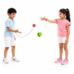The Hello Friends Yo Yo Ball Combo Set includes 2 mini bouncing return balls in 2-inch and 2.5-inch sizes. With wrist bands and attached strings, kids can enjoy throwing, bouncing, catching, and spinning activities with two different ball sizes.