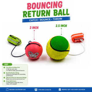 The Hello Friends Yo Yo Ball Combo Set includes 2 mini bouncing return balls in 2-inch and 2.5-inch sizes. With wrist bands and attached strings, kids can enjoy throwing, bouncing, catching, and spinning activities with two different ball sizes.