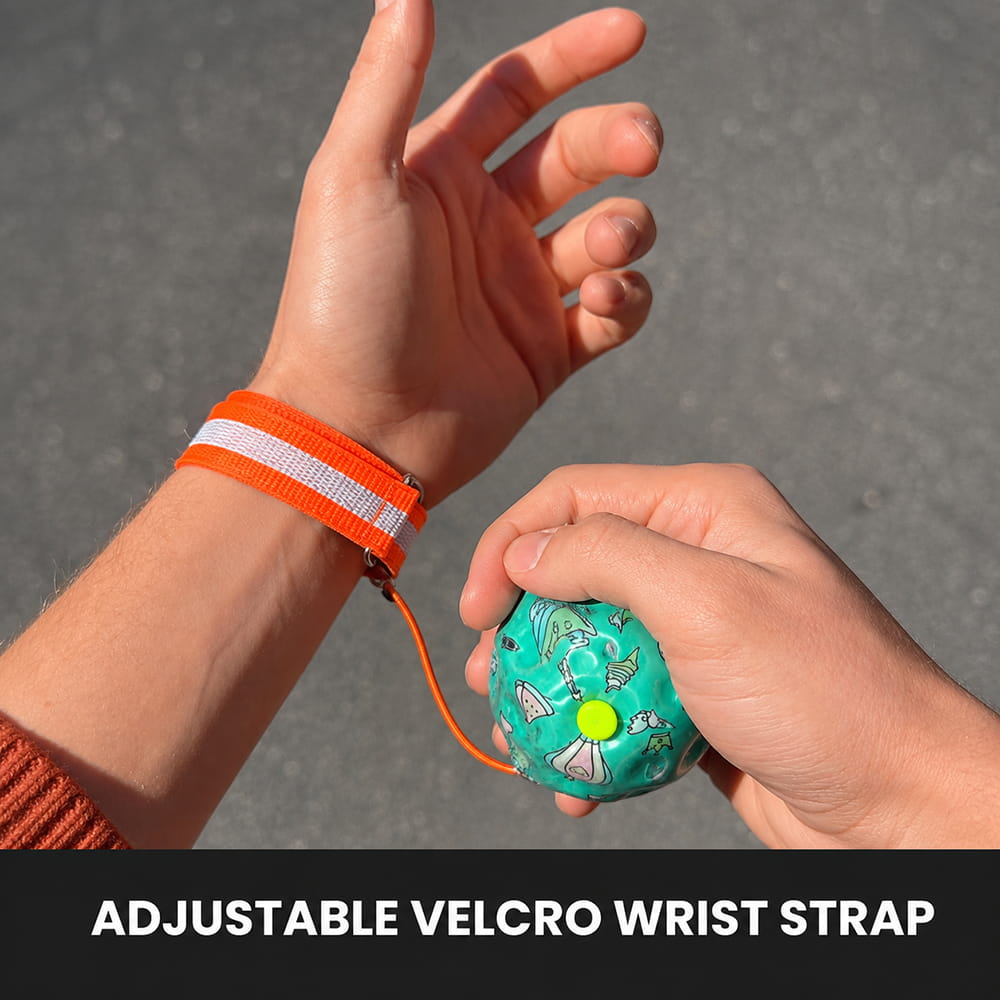 Hello Friends Yo Yo Boom Ball is a fun rebound toy with a wrist band and elastic string that lets kids bounce, catch, and return the ball repeatedly. It encourages active play while helping improve hand-eye coordination, focus, and reflexes.