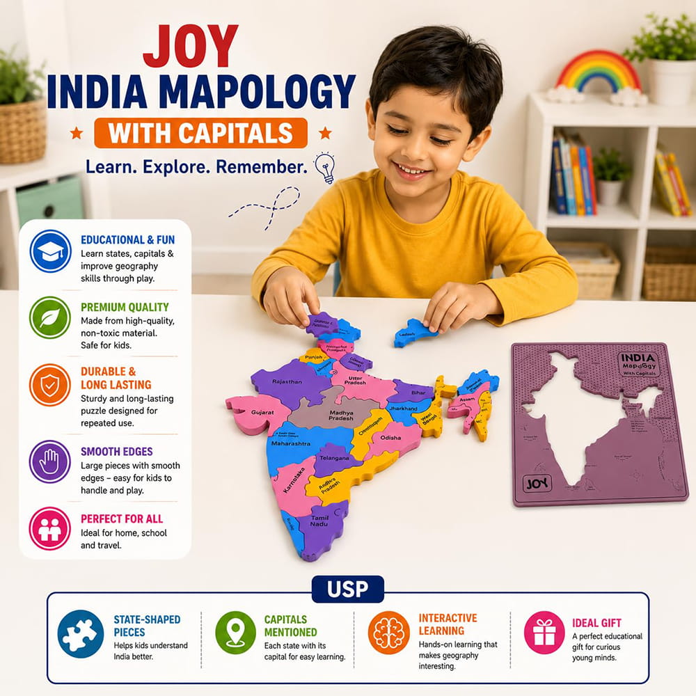 Play Eva India Map Puzzle is a hands-on educational activity that introduces children to the states and cities of India. Made from soft EVA foam with a raised 3D design, it offers an engaging way to explore geography while developing memory and coordination.