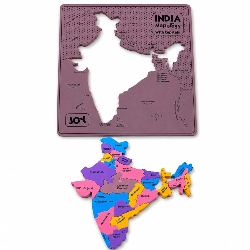 Play Eva India Map Puzzle is a hands-on educational activity that introduces children to the states and cities of India. Made from soft EVA foam with a raised 3D design, it offers an engaging way to explore geography while developing memory and coordination.
