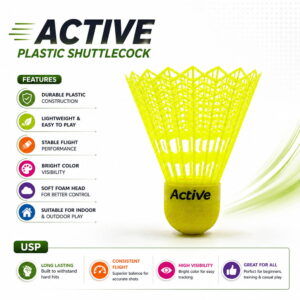 Volt Pro Active Badminton Shuttlecocks feature a durable plastic skirt and neon cork base for balanced handling and consistent flight. Suitable for regular practice, training, and outdoor badminton. Volt Pro Active Badminton Shuttlecocks feature a durable plastic skirt and neon cork base for balanced handling and consistent flight. Suitable for regular practice, training, and outdoor badminton.
