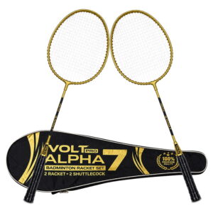 The Volt Pro Alpha Gold Badminton Racket Set includes 2 lightweight and durable badminton rackets with a premium carry bag. Perfect for beginners, kids, men, and women, this set is ideal for indoor and outdoor badminton practice, training, and recreational play.