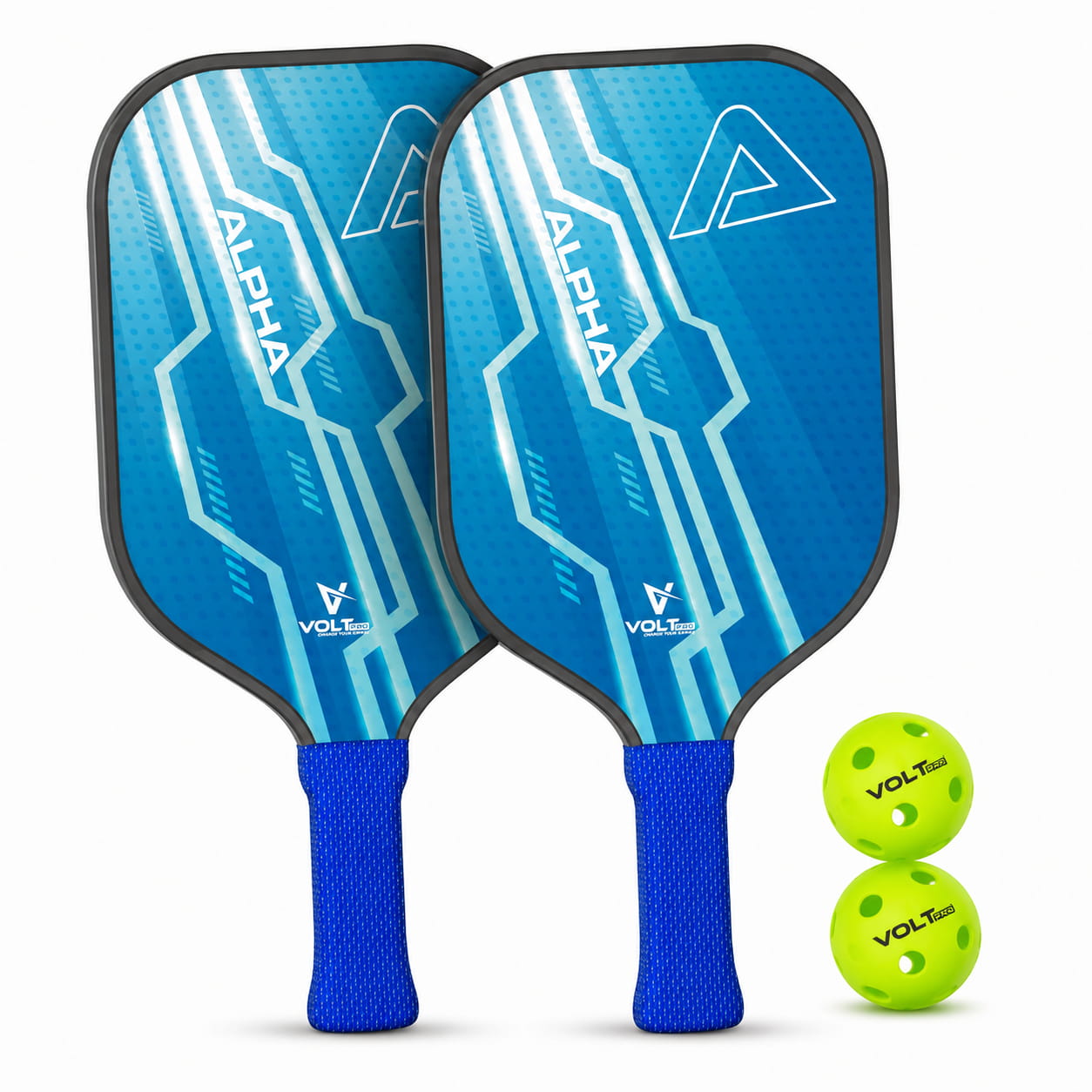Volt Pro Alpha Pickleball Paddle Set includes 2 wooden paddles and 2 pickleballs, designed with anti-skid and anti-sweat features for comfortable handling. A beginner-friendly set for indoor and outdoor pickleball play.