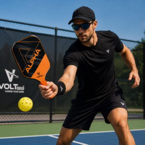 Volt Pro Alpha Pickleball Paddle Set includes 2 wooden paddles and 2 pickleballs, designed with anti-skid and anti-sweat features for comfortable handling. A beginner-friendly set for indoor and outdoor pickleball play.