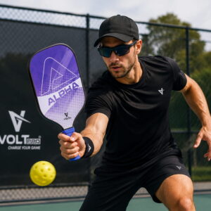 Volt Pro Alpha Pickleball Paddle Set includes 2 wooden paddles and 2 pickleballs, designed with anti-skid and anti-sweat features for comfortable handling. A beginner-friendly set for indoor and outdoor pickleball play.