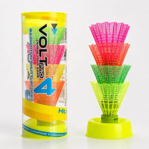 Volt Pro Coloured Plastic Shuttlecocks feature a durable nylon skirt and EVA cork base for stable flight and easy tracking. The pack includes 4 shuttlecocks in different colours, ideal for practice, training, and regular badminton play.