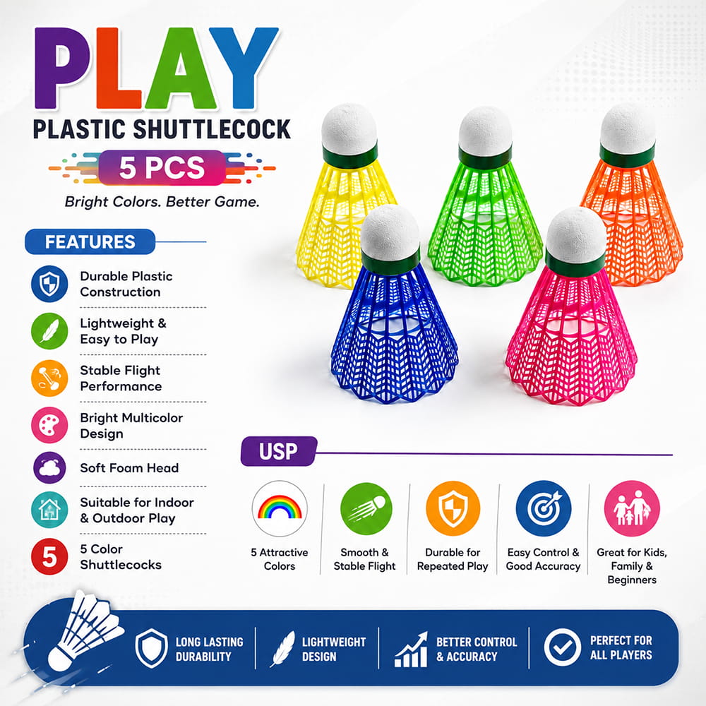 Volt Pro Colourful Plastic Shuttlecocks are designed for regular badminton practice, training, and recreational play. Their durable plastic construction provides reliable handling and stable flight for beginners and everyday players.