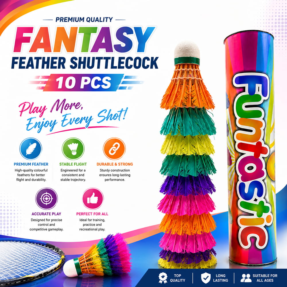 Volt Pro Fantasy Designer Feather Shuttlecocks feature a colourful design with a practice-grade build for regular badminton training. Suitable for beginners, skill development, and everyday recreational play. Volt Pro Fantasy Designer Feather Shuttlecocks feature a colourful design with a practice-grade build for regular badminton training. Suitable for beginners, skill development, and everyday recreational play.