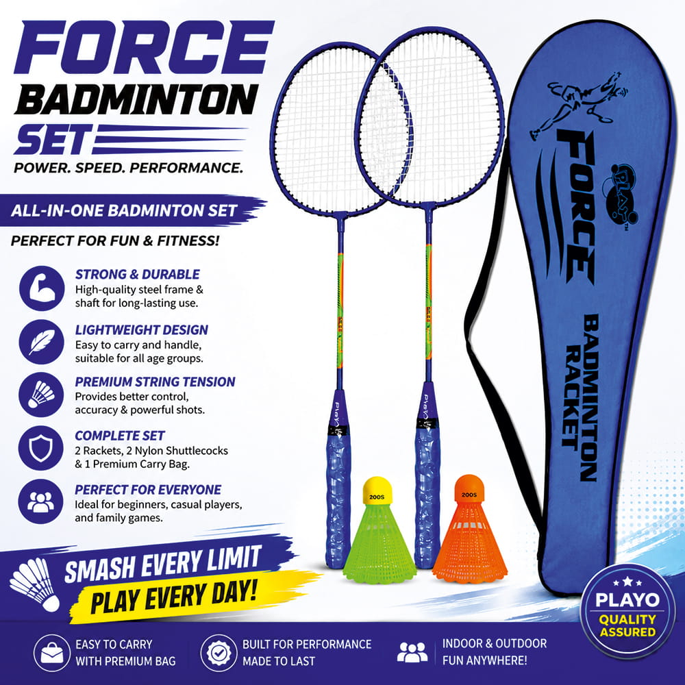 Volt Pro Force Badminton Racket Set is designed for beginners and casual players looking for a reliable badminton kit for daily play. This badminton racket set of 2 comes with a carry bag, making it perfect for outdoor games and indoor practice. Volt Pro Force Badminton Racket Set is designed for beginners and casual players looking for a reliable badminton kit for daily play. This badminton racket set of 2 comes with a carry bag, making it perfect for outdoor games and indoor practice.